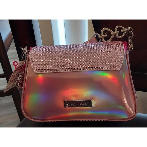 NEW~Aldo Barbie Pink Glitter Rhinestone Heart Accent Handbag Purse - Picture 2 of 11